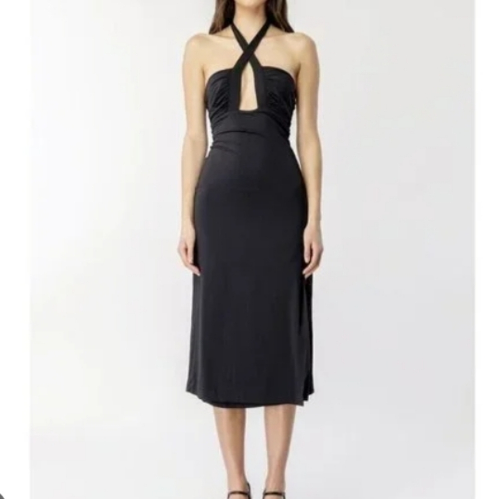 BARDOT Guilia Midi Neck-Tie Stretch Halter Dress  Sz-M